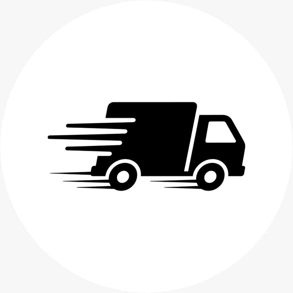 create a little icon of fastest delicvery truck in black and wite