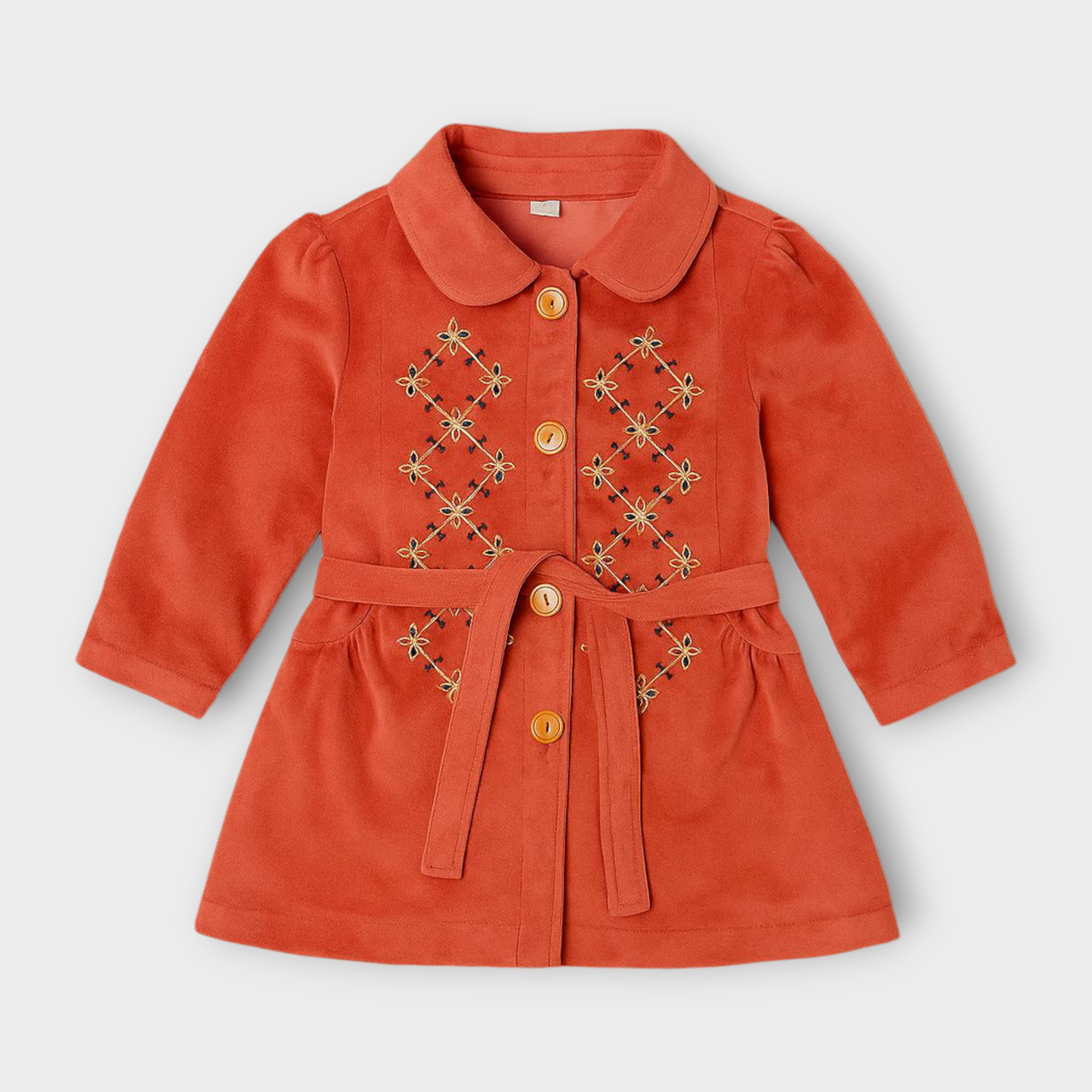 EMBROIDERED CORDUROY FUR COAT