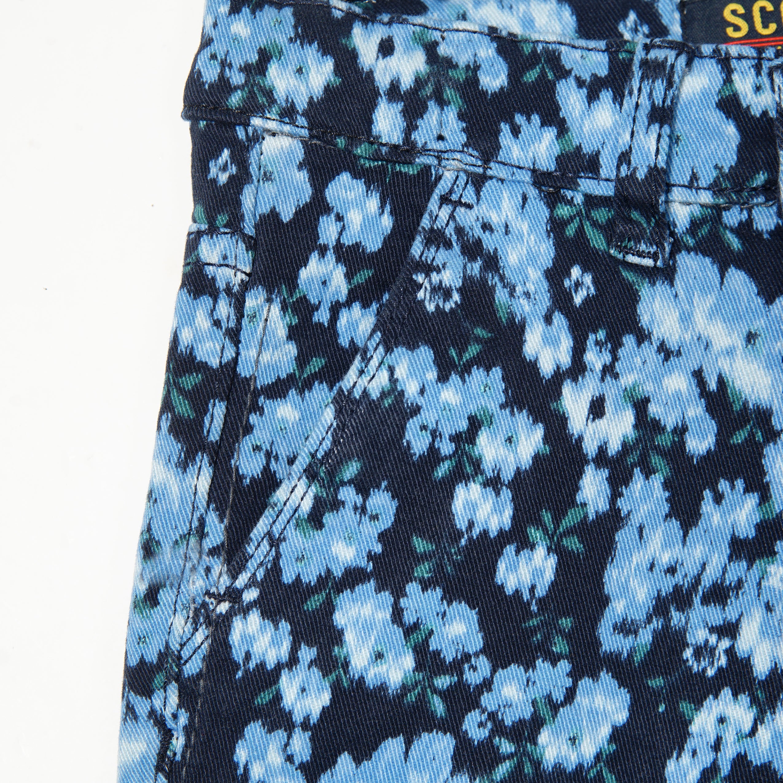 BLUE PRINTED DENIM SHORT