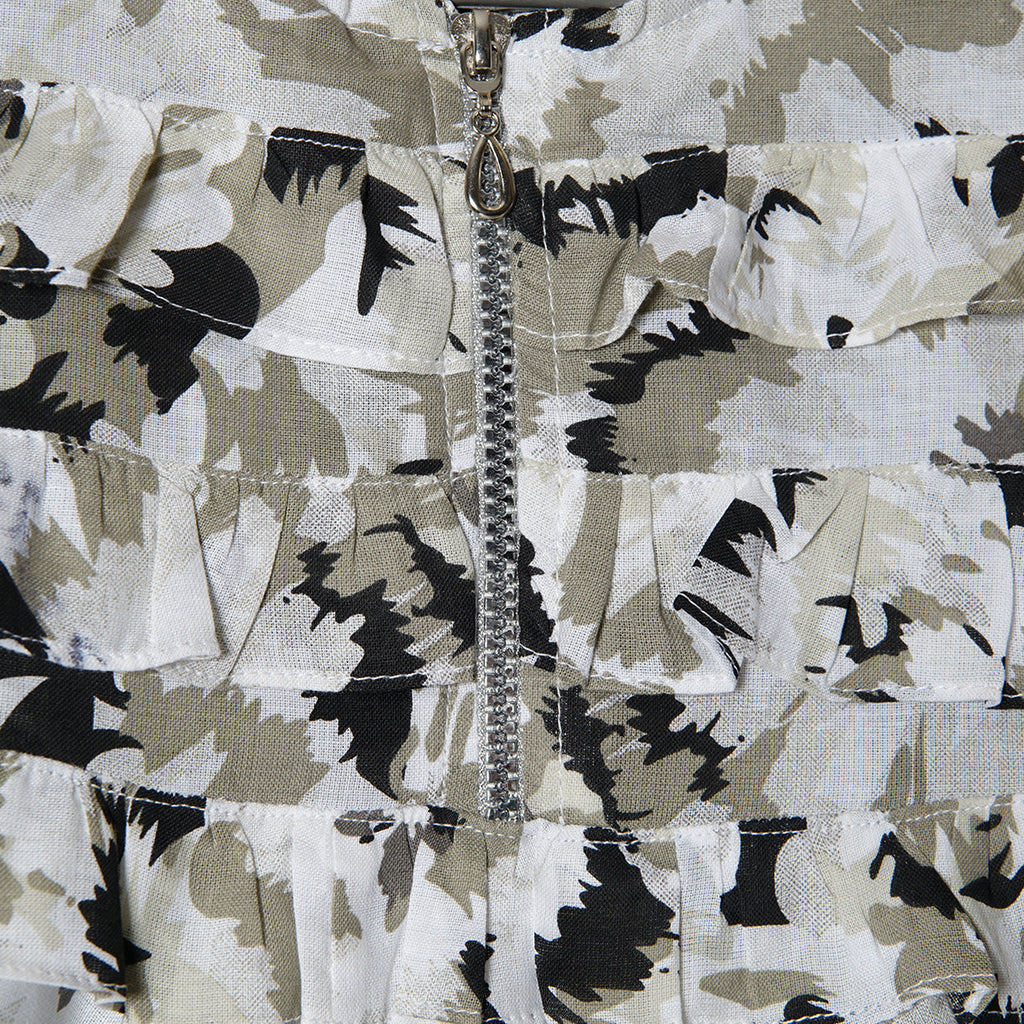 PRINTED RUFFLES ZIP KURTI