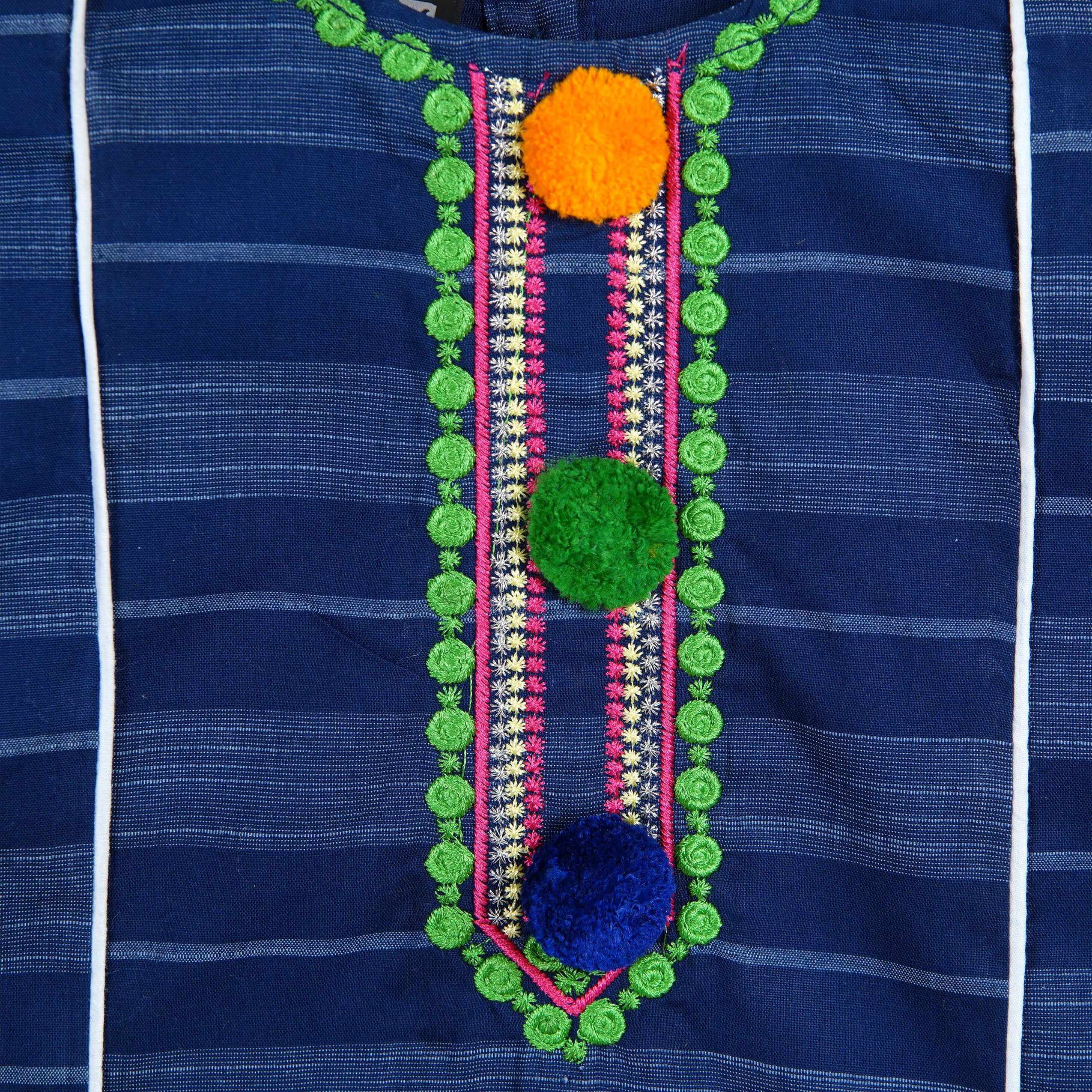 NAVY POM EMBROIDERED KURTI