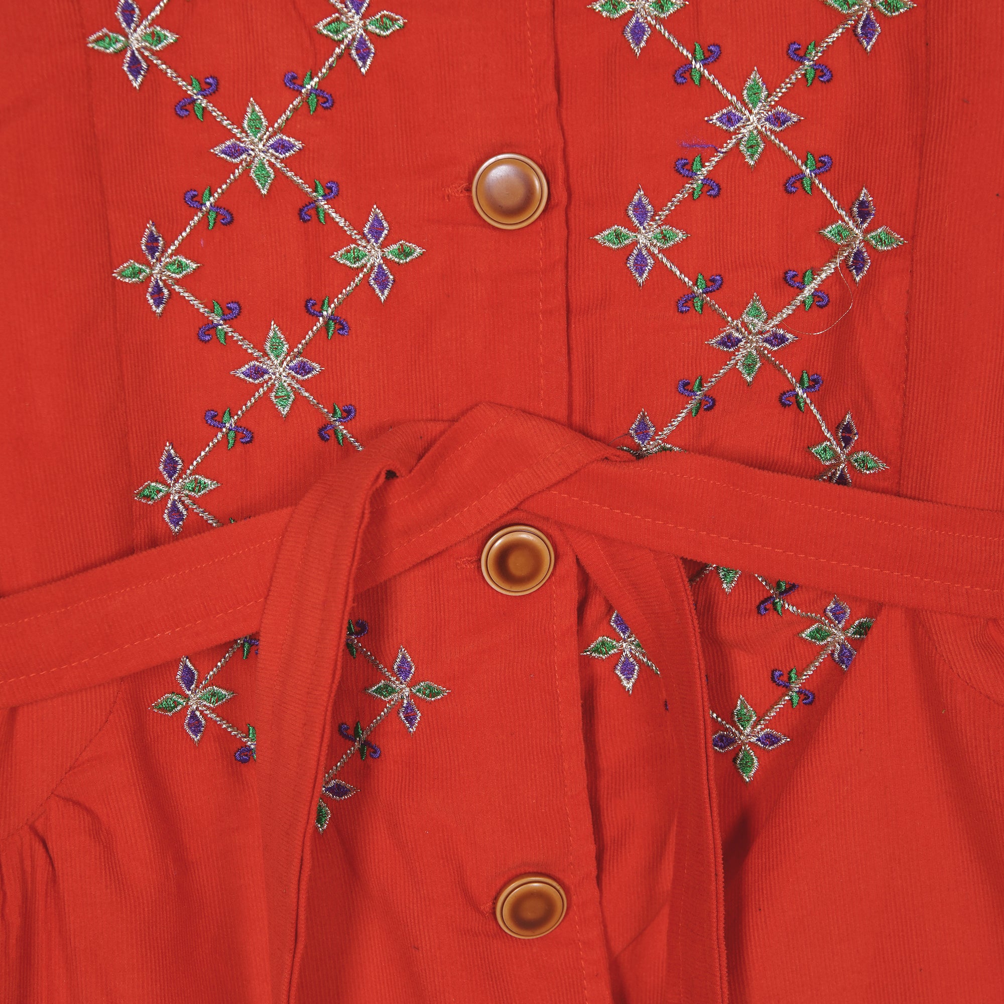 EMBROIDERED CORDUROY FUR COAT