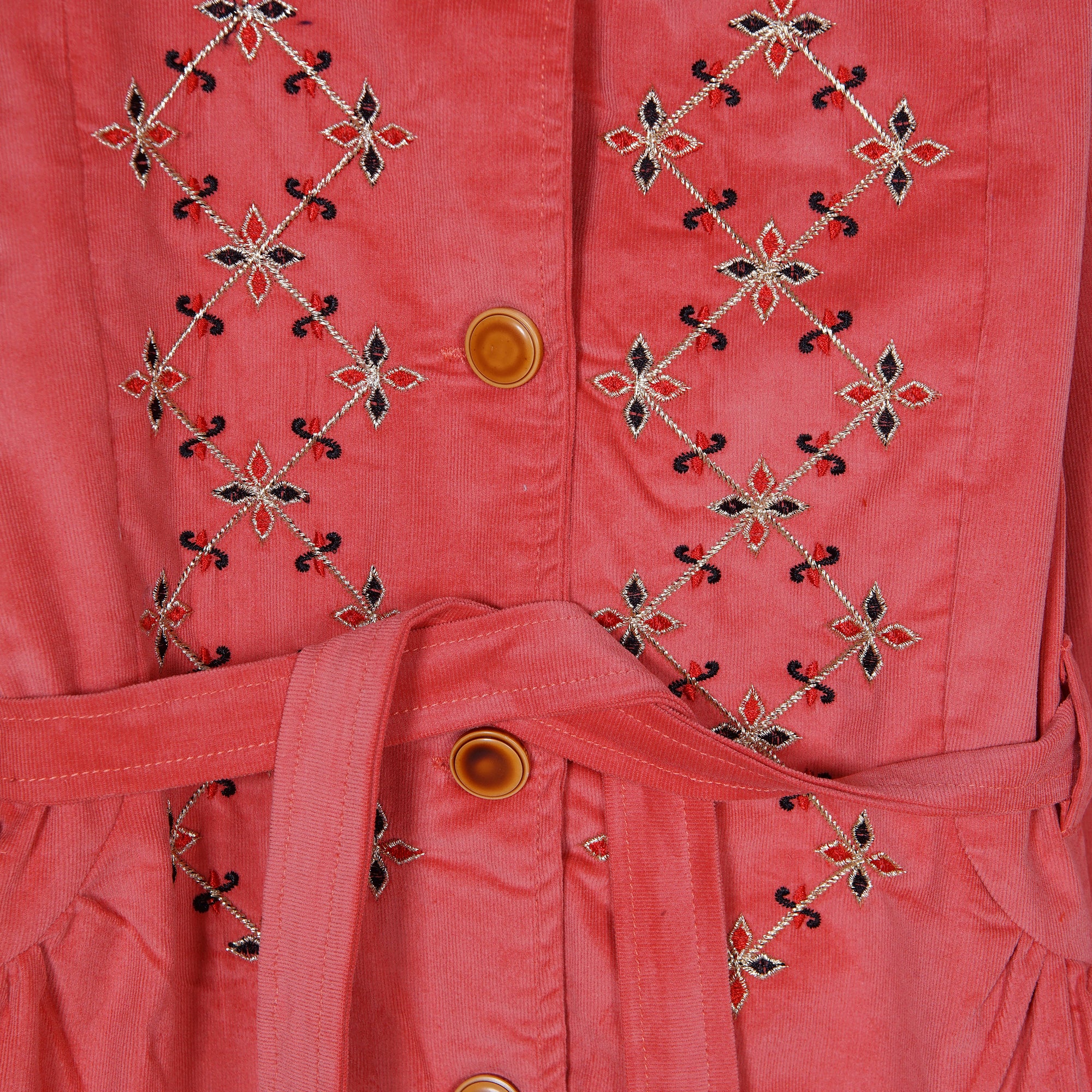 EMBROIDERED CORDUROY FUR COAT