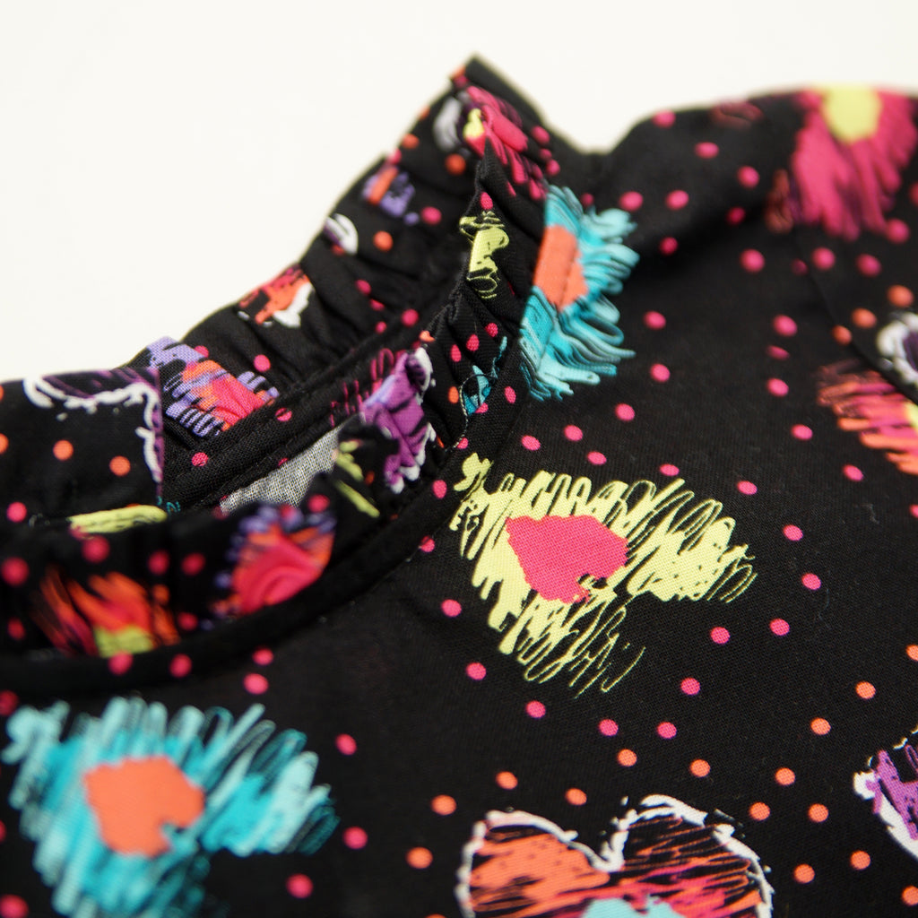 BLACK PRINTED FRILL FROCK