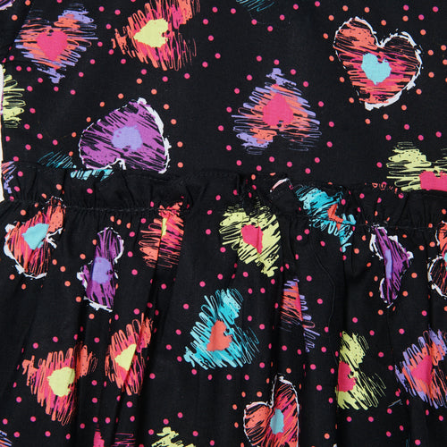 BLACK PRINTED FRILL FROCK