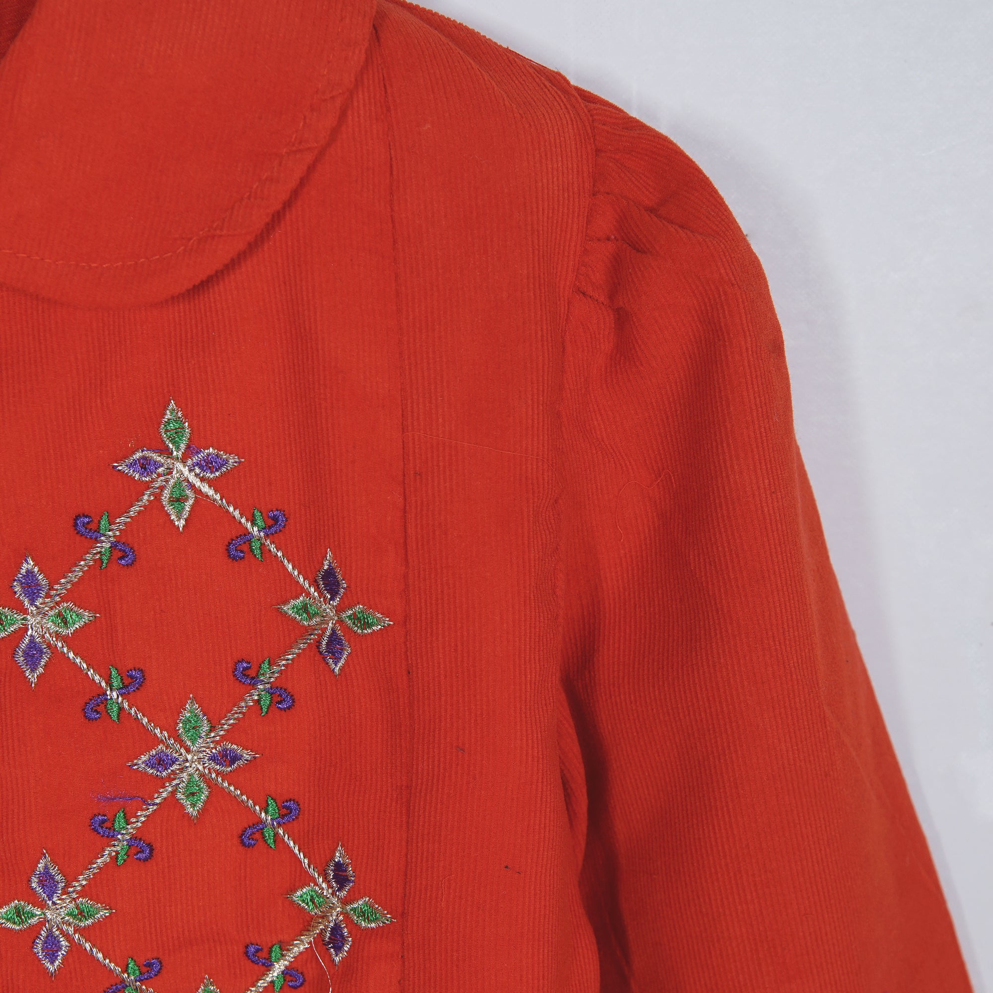 EMBROIDERED CORDUROY FUR COAT