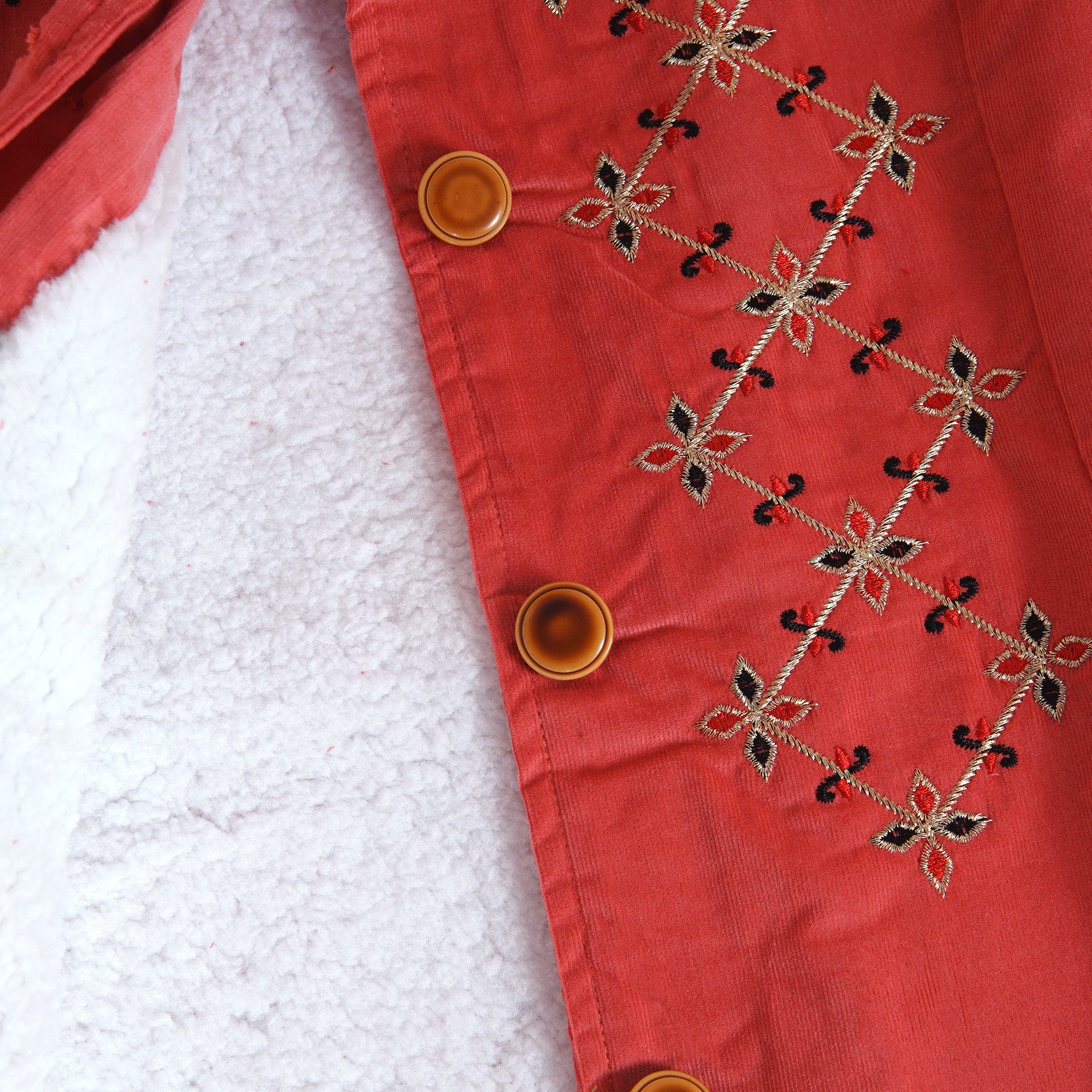 EMBROIDERED CORDUROY FUR COAT