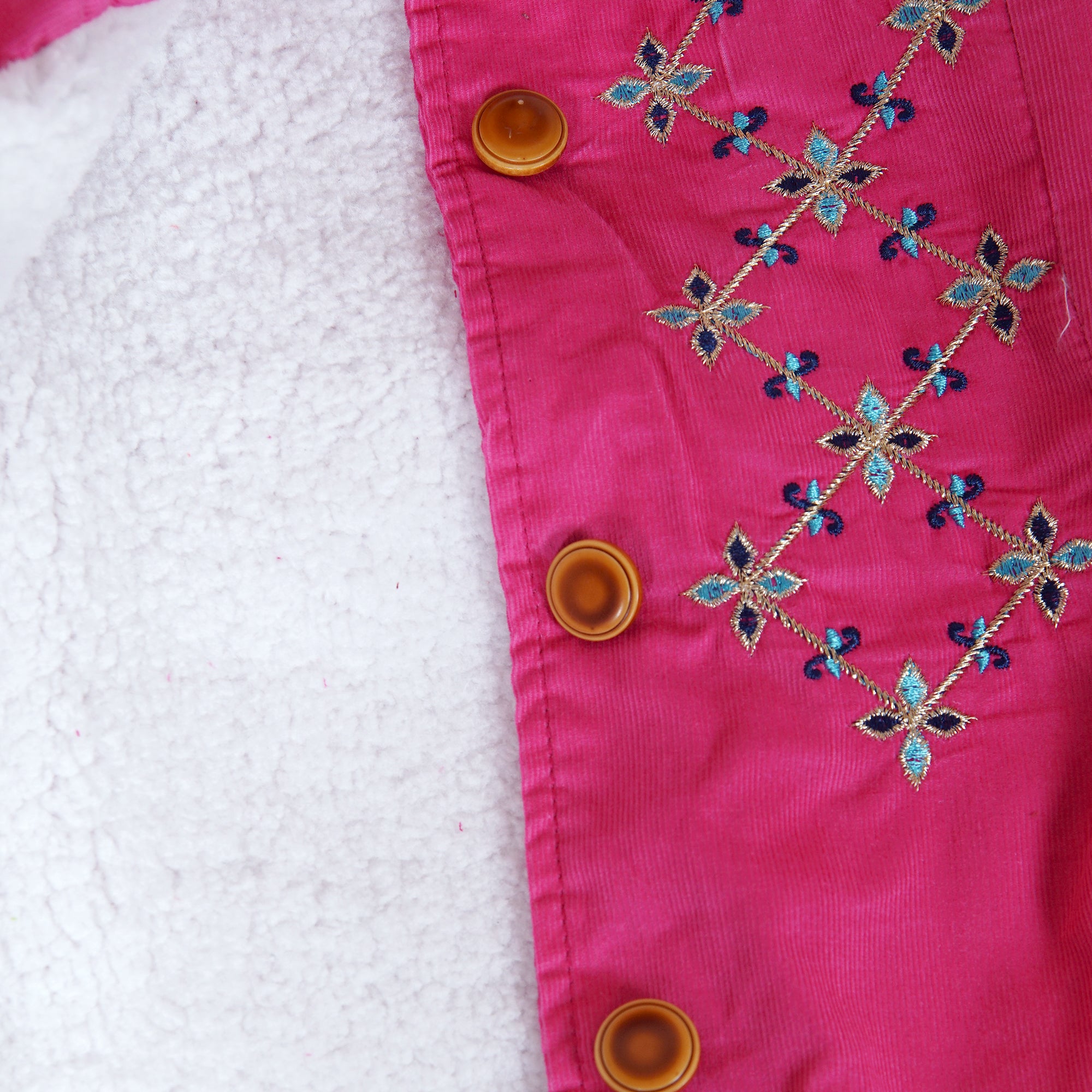 EMBROIDERED CORDUROY FUR COAT