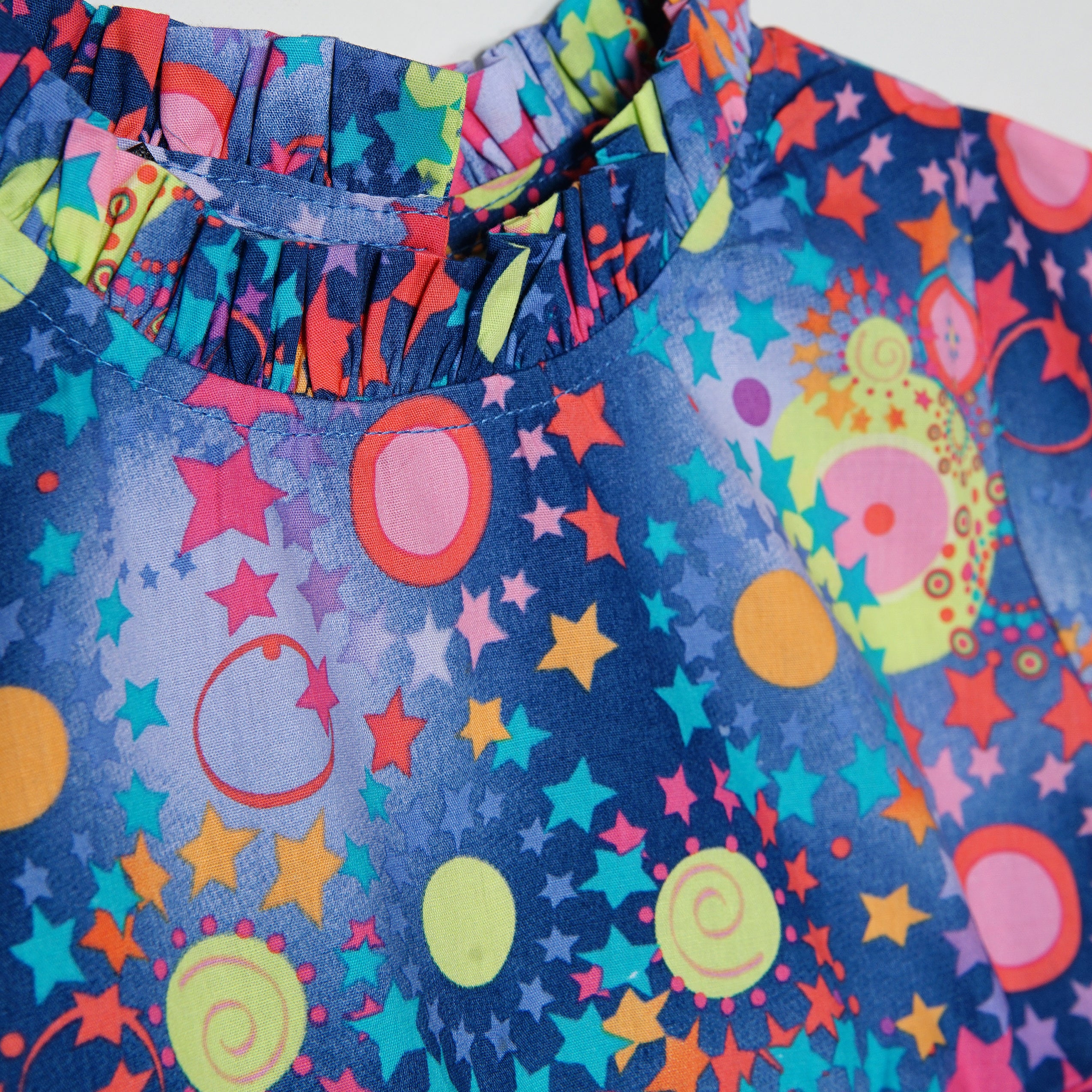 BLUE PRINTED FRILL FROCK