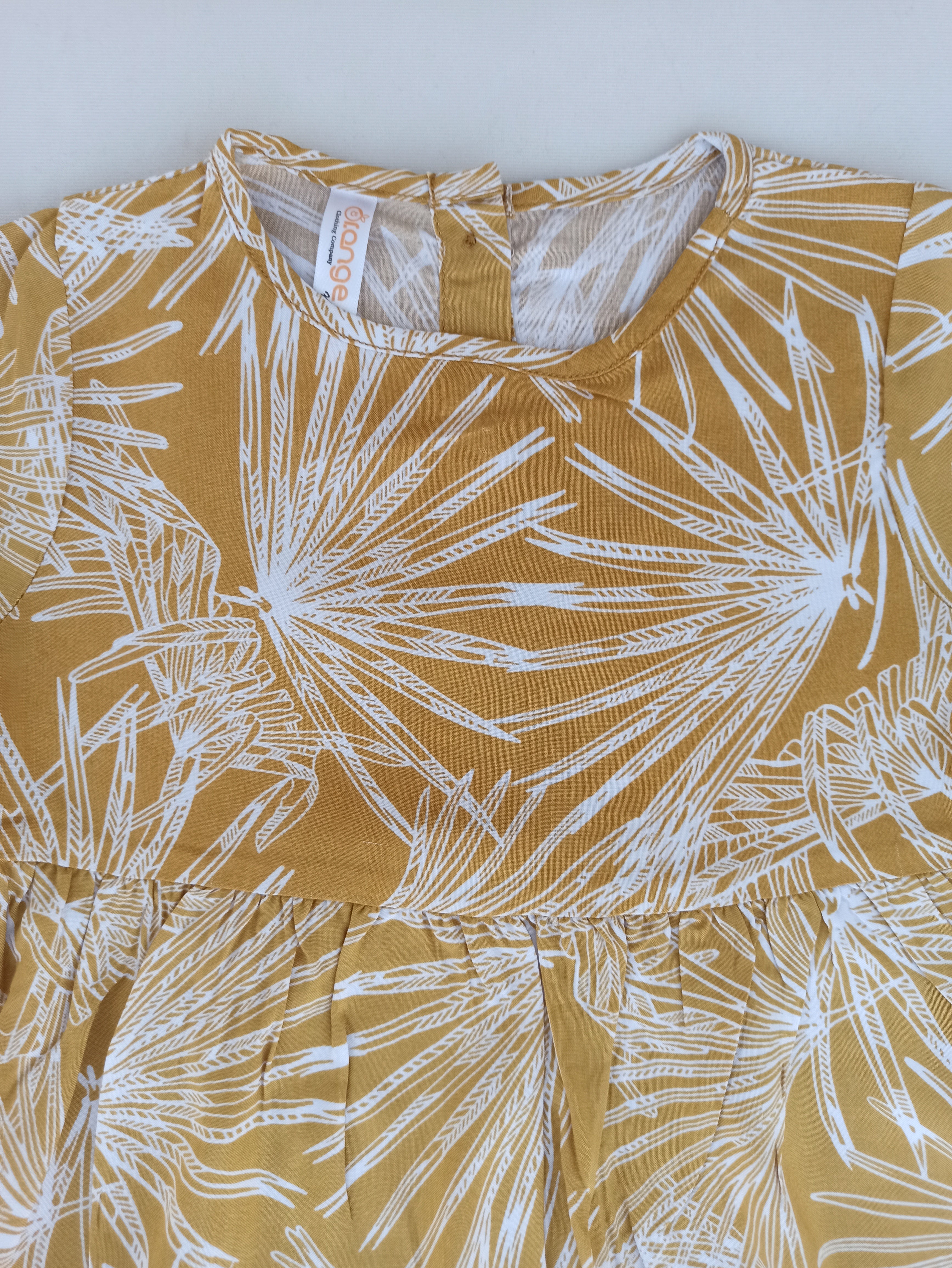 ORANGE MUSTARD PRINTED UMBRELLA FROCK