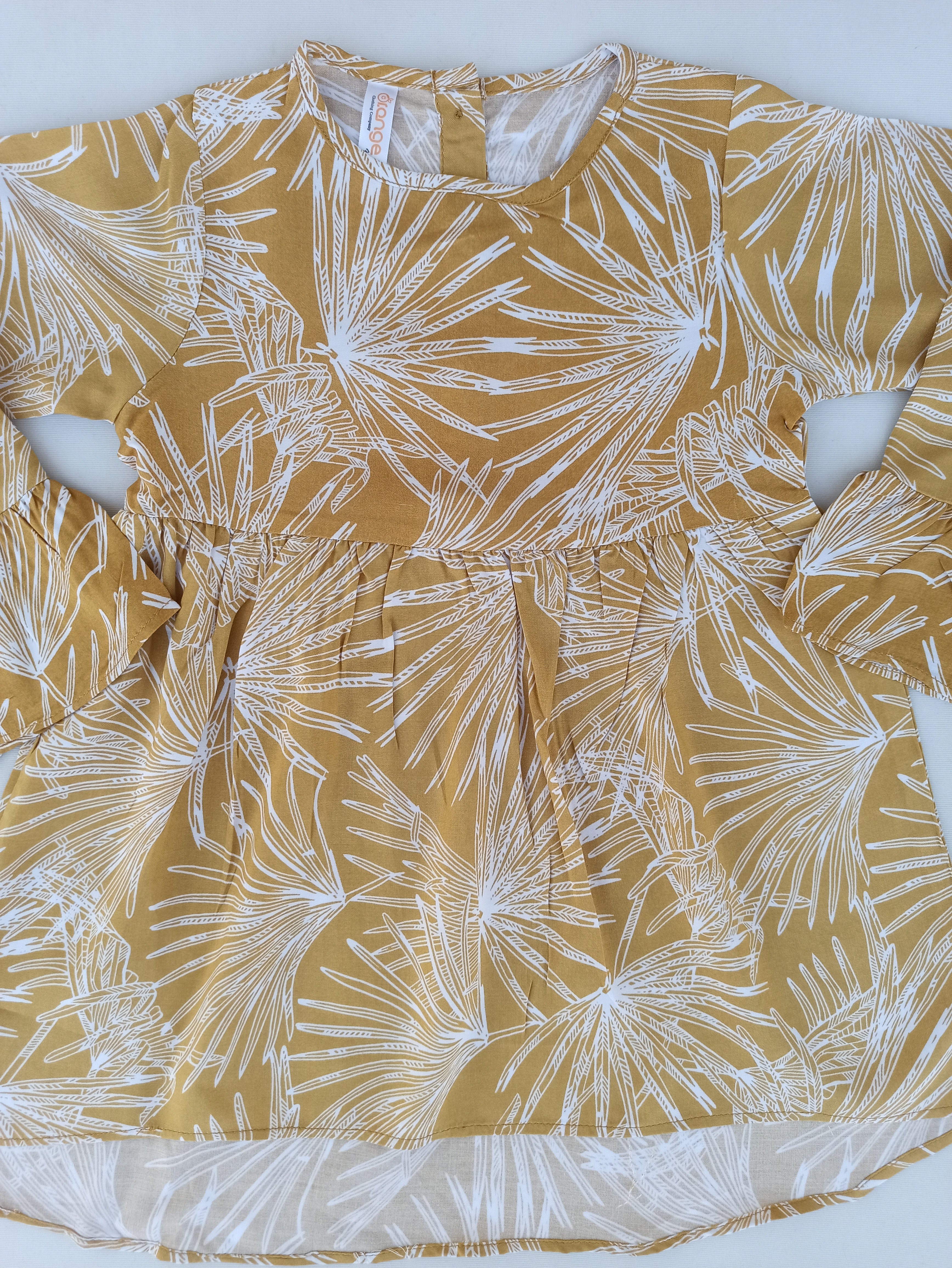 ORANGE MUSTARD PRINTED UMBRELLA FROCK