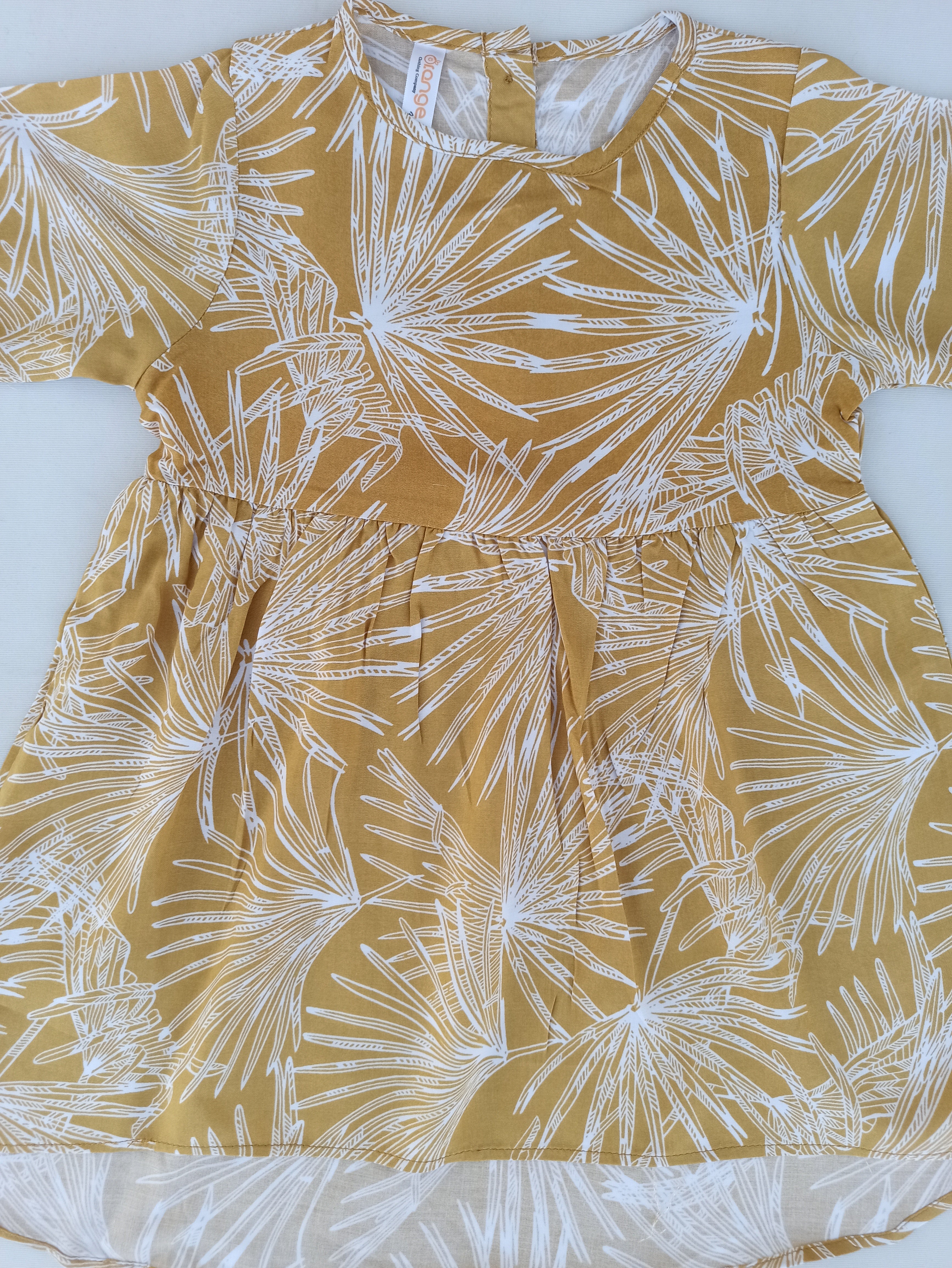 ORANGE MUSTARD PRINTED UMBRELLA FROCK