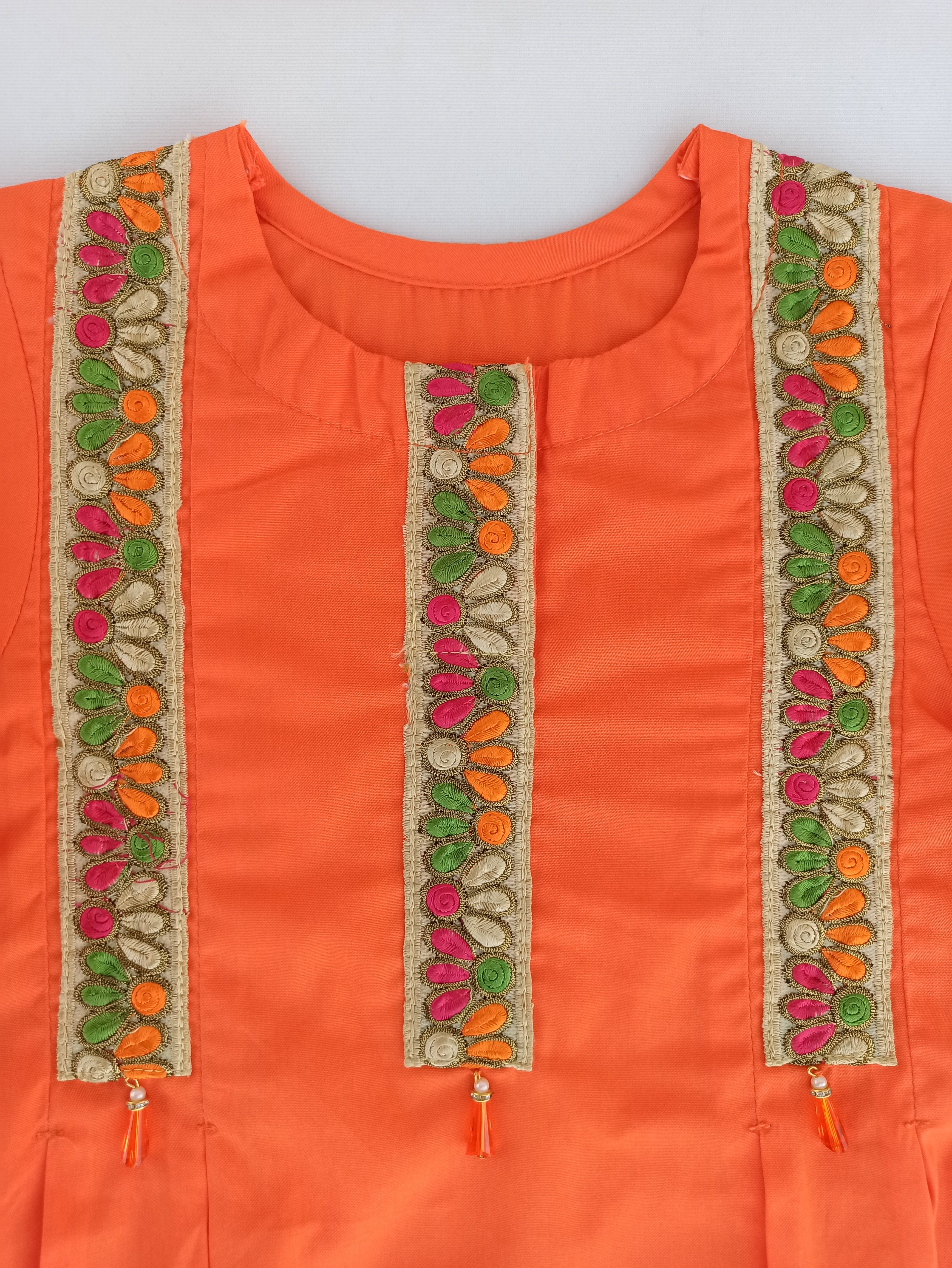 BRIGHT ORANGE EMBROIDERED FROCK