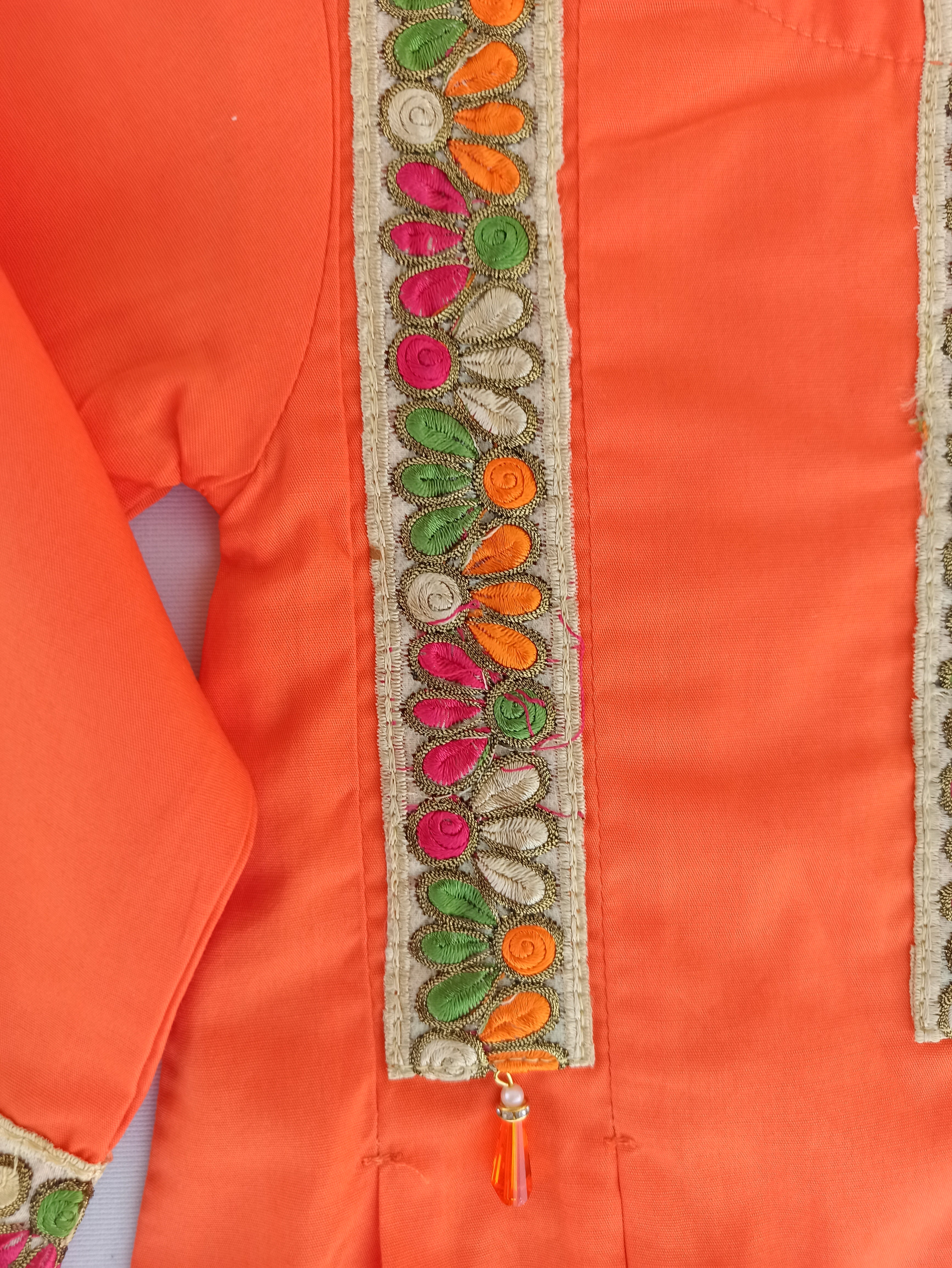 BRIGHT ORANGE EMBROIDERED FROCK