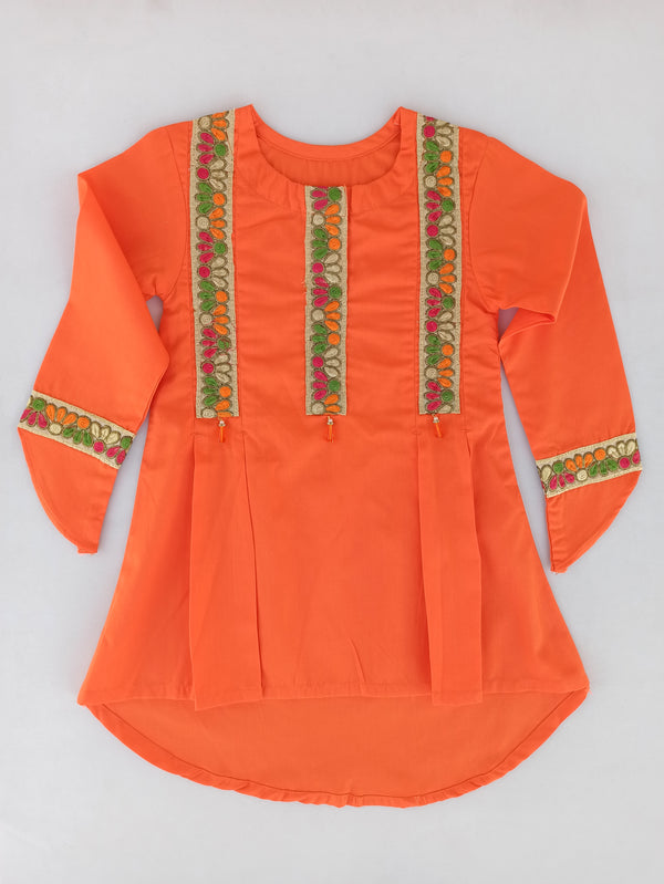 BRIGHT ORANGE EMBROIDERED FROCK