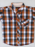 WHITE & BROWN CHECKED CASUAL SHIRT WITH POCKET
