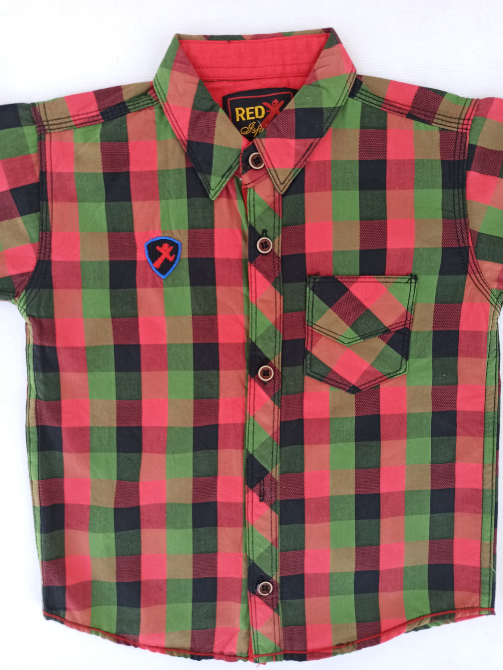 جیب کے ساتھ سرخ اور سبز چیک شدہ آرام دہ اور پرسکون شرٹ