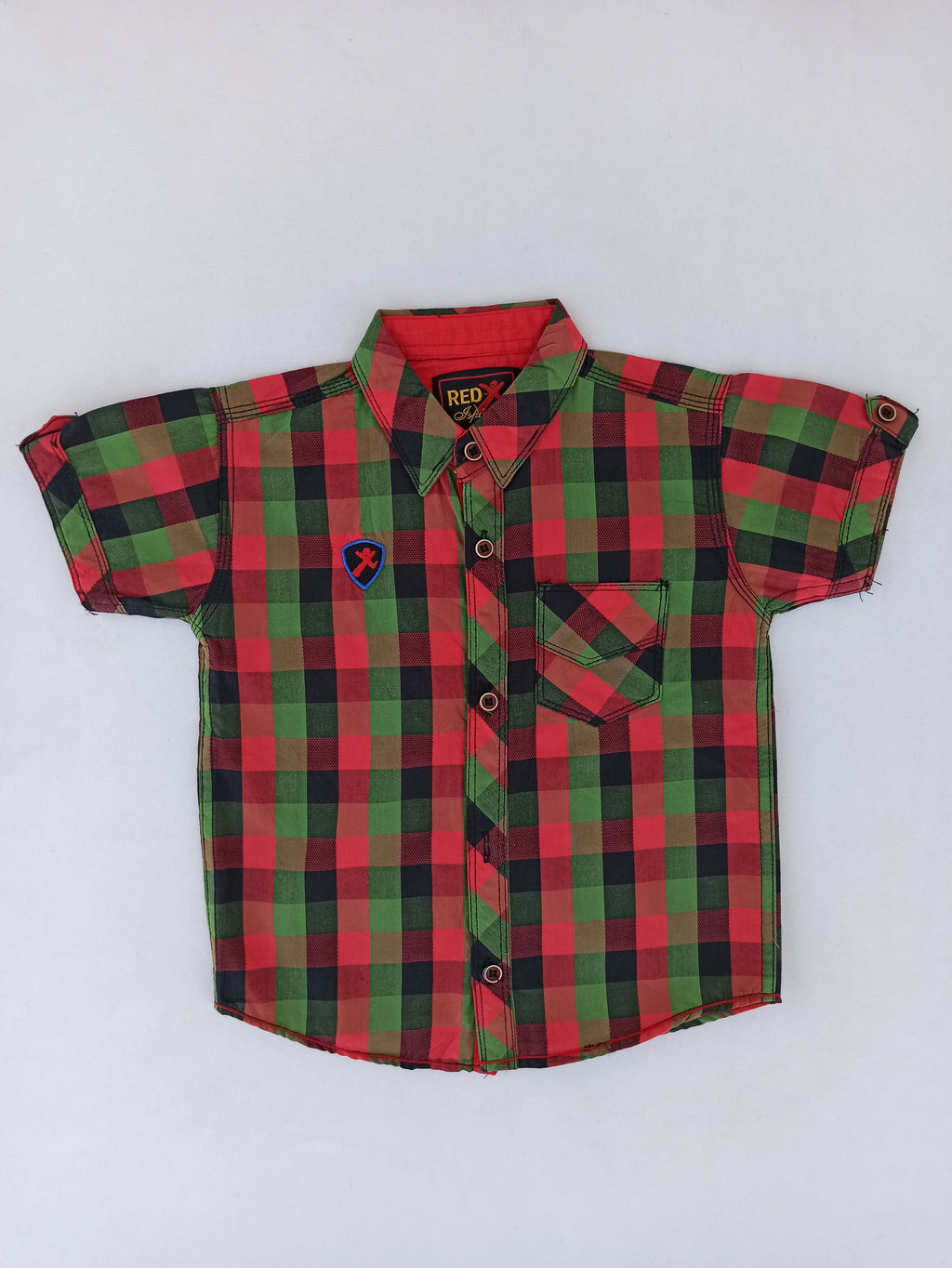 جیب کے ساتھ سرخ اور سبز چیک شدہ آرام دہ اور پرسکون شرٹ