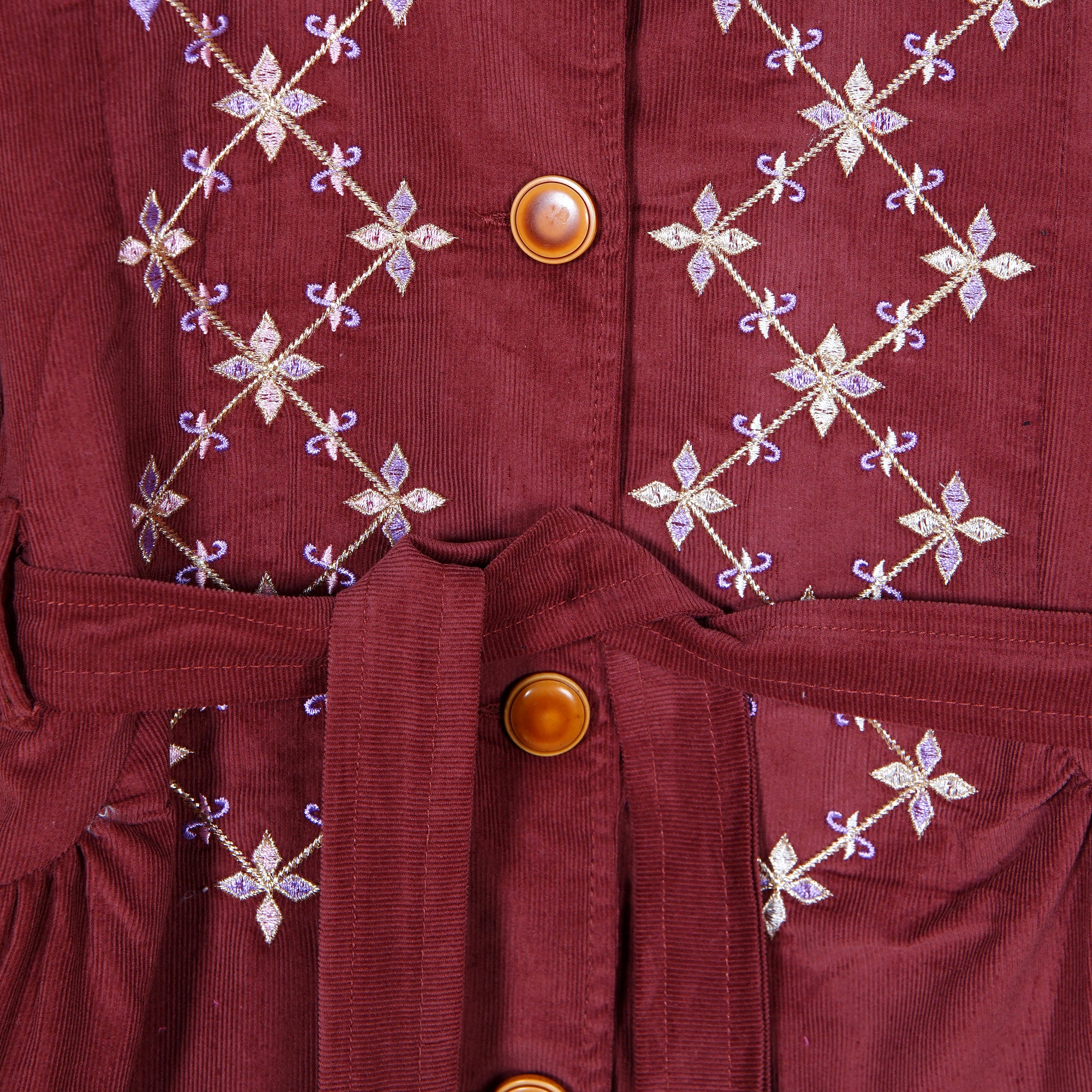 EMBROIDERED CORDUROY FUR COAT