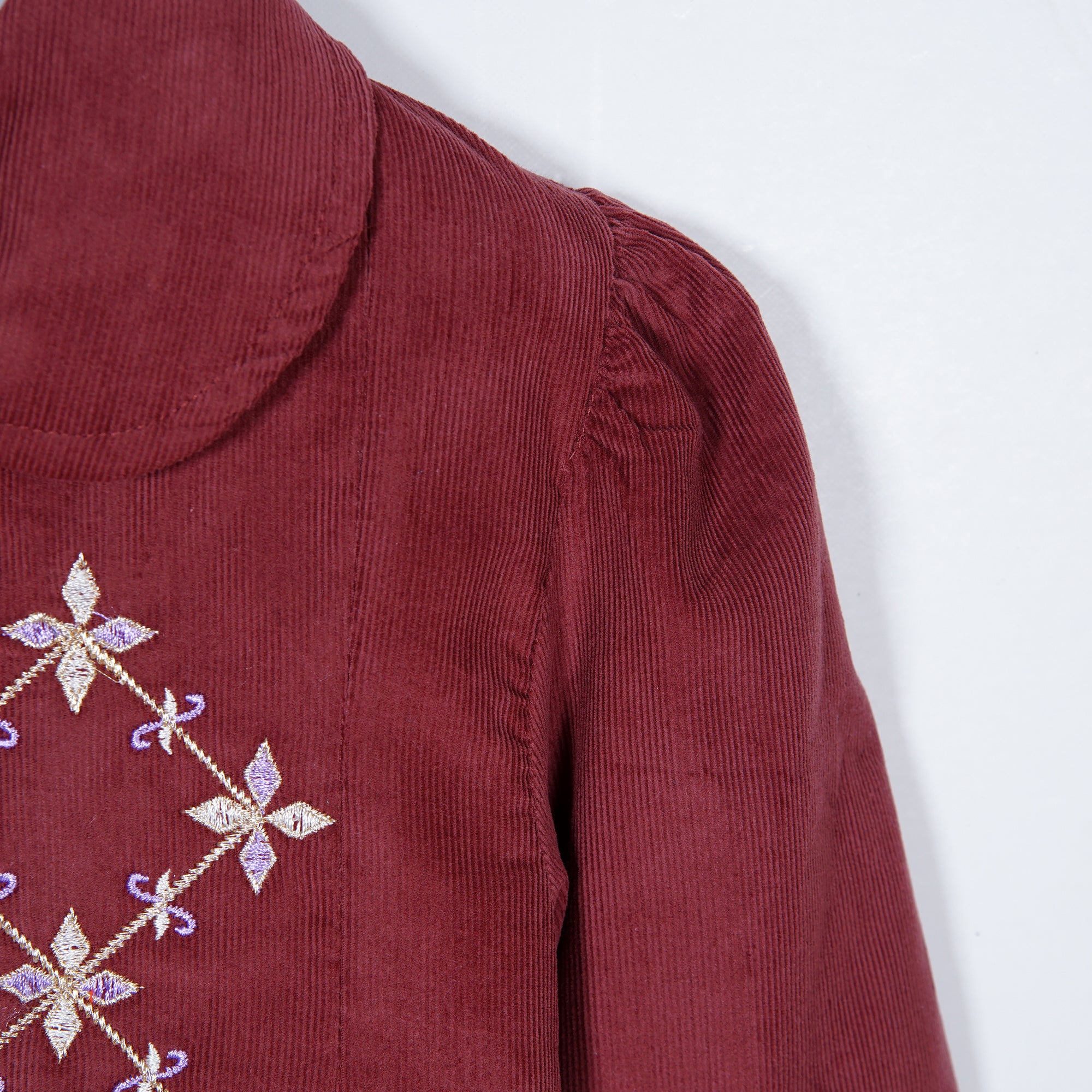 EMBROIDERED CORDUROY FUR COAT