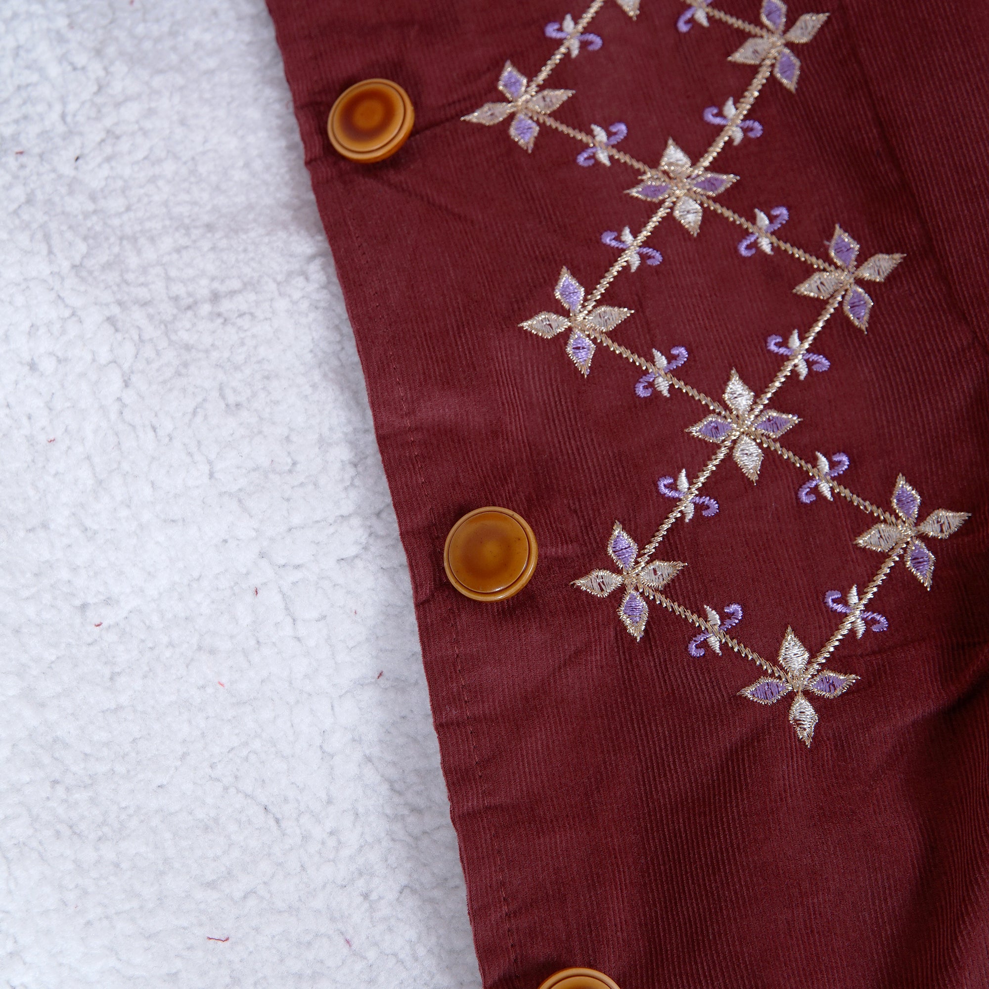 EMBROIDERED CORDUROY FUR COAT