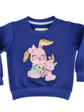 ROYAL BLUE BUNNY SEQUINS GRAPHIC SWEATSHIRT