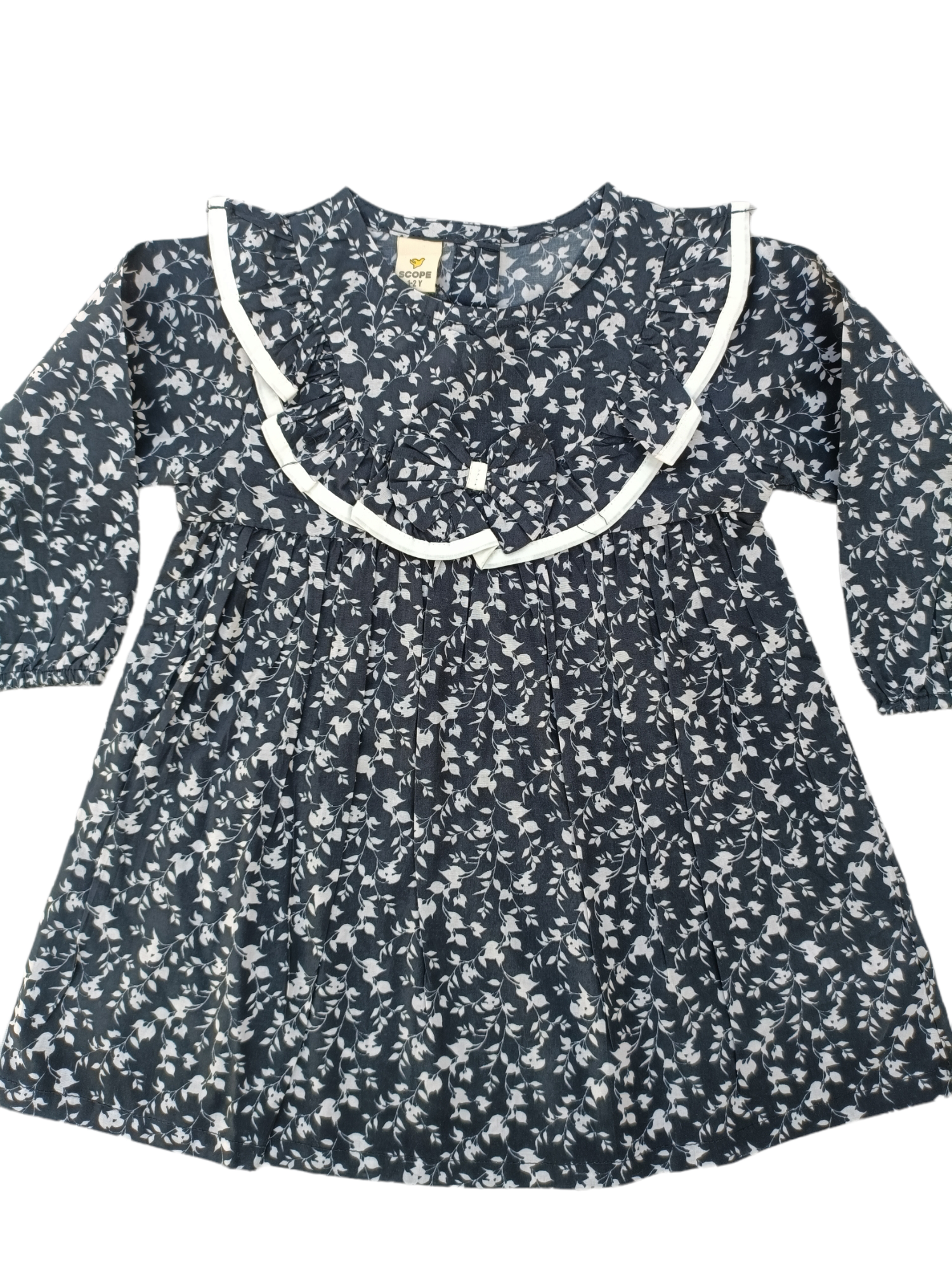 SCOPE BOW RUFFLE PRINTED FROCK