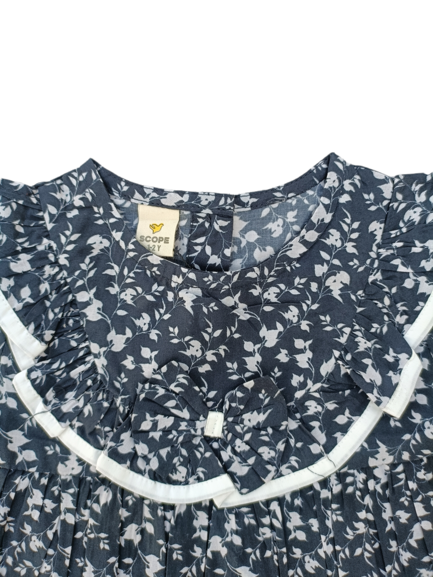 SCOPE BOW RUFFLE PRINTED FROCK