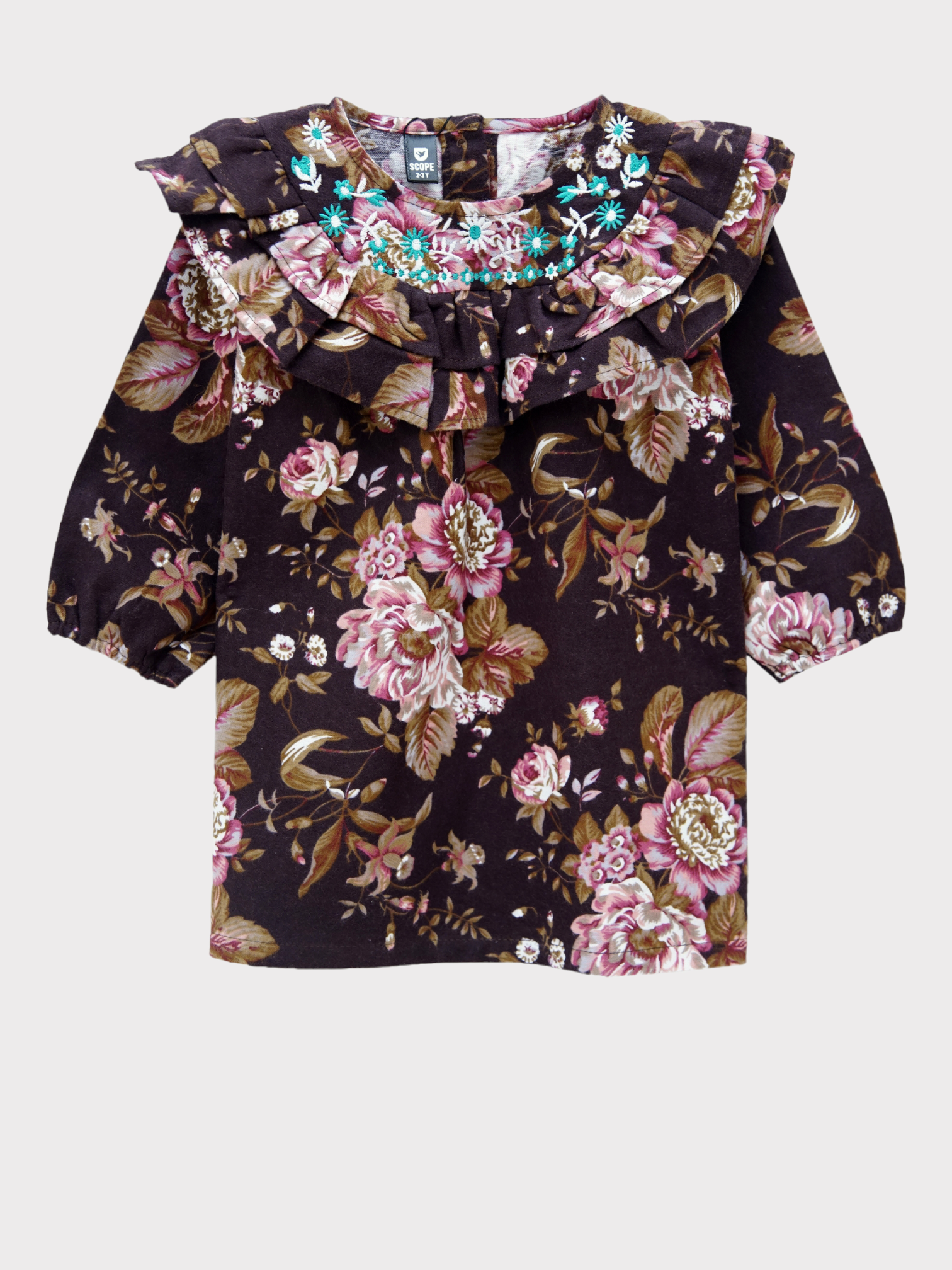 SCOPE EMBROIDERED FRILL TOP