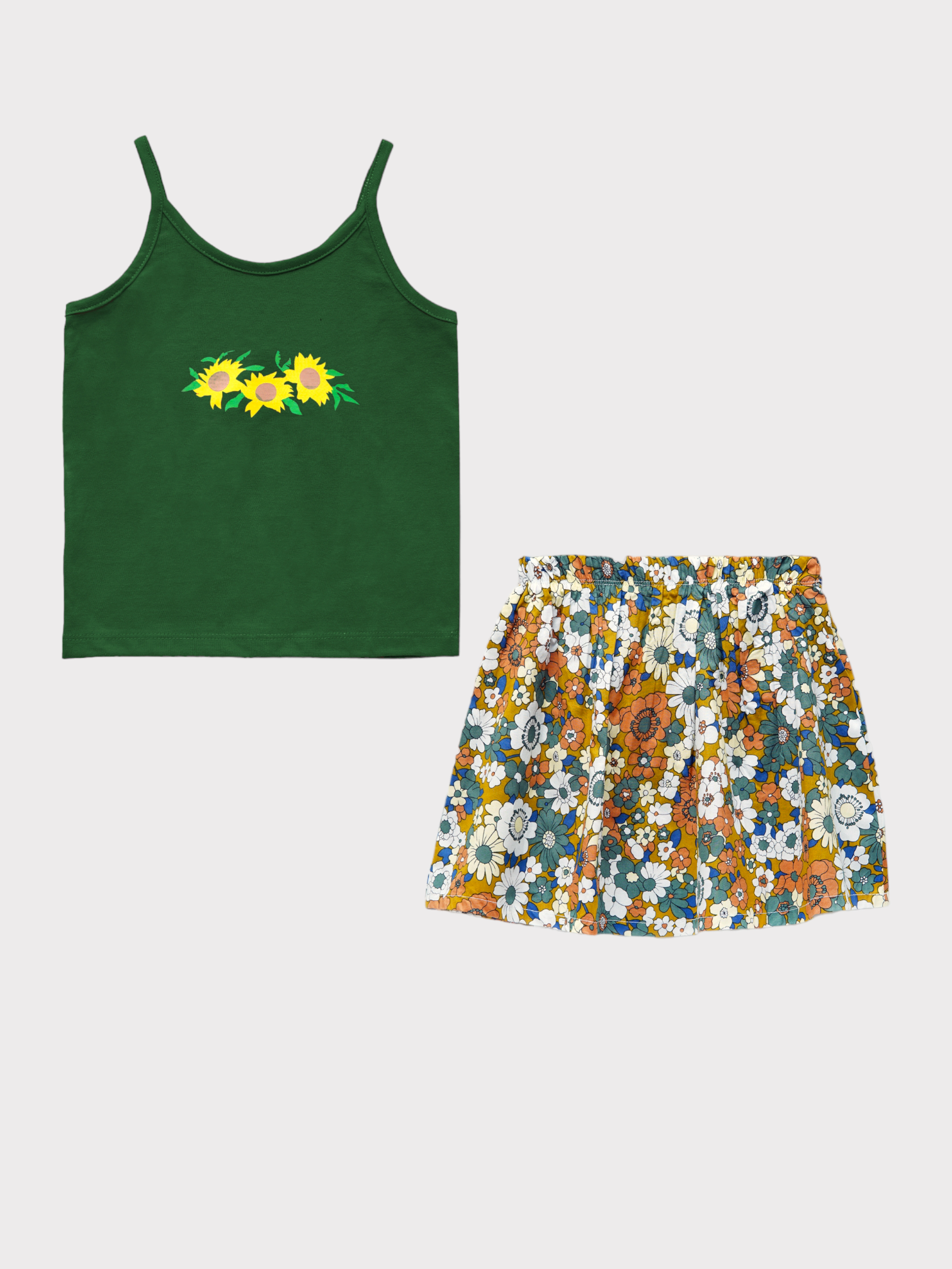 GREEN PRINTED SKIRT SUIT