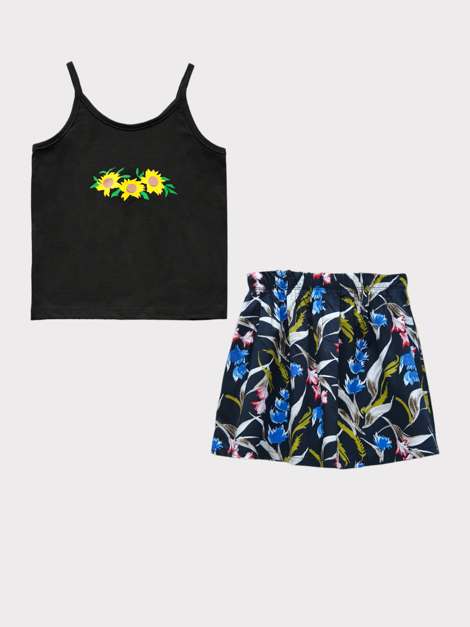 BLACK PRINTED SKIRT SUIT