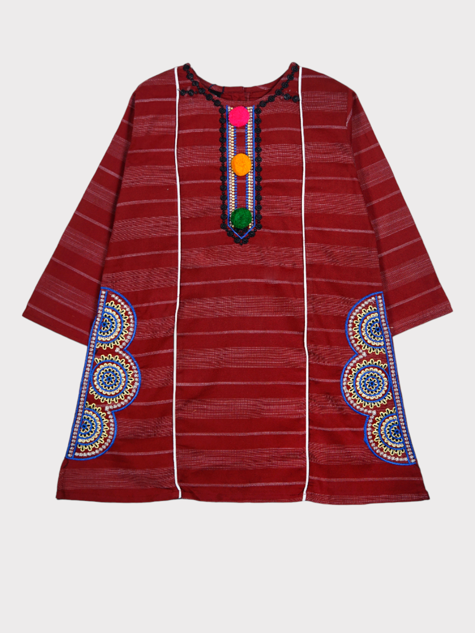 MAROON POM EMBROIDERED KURTI