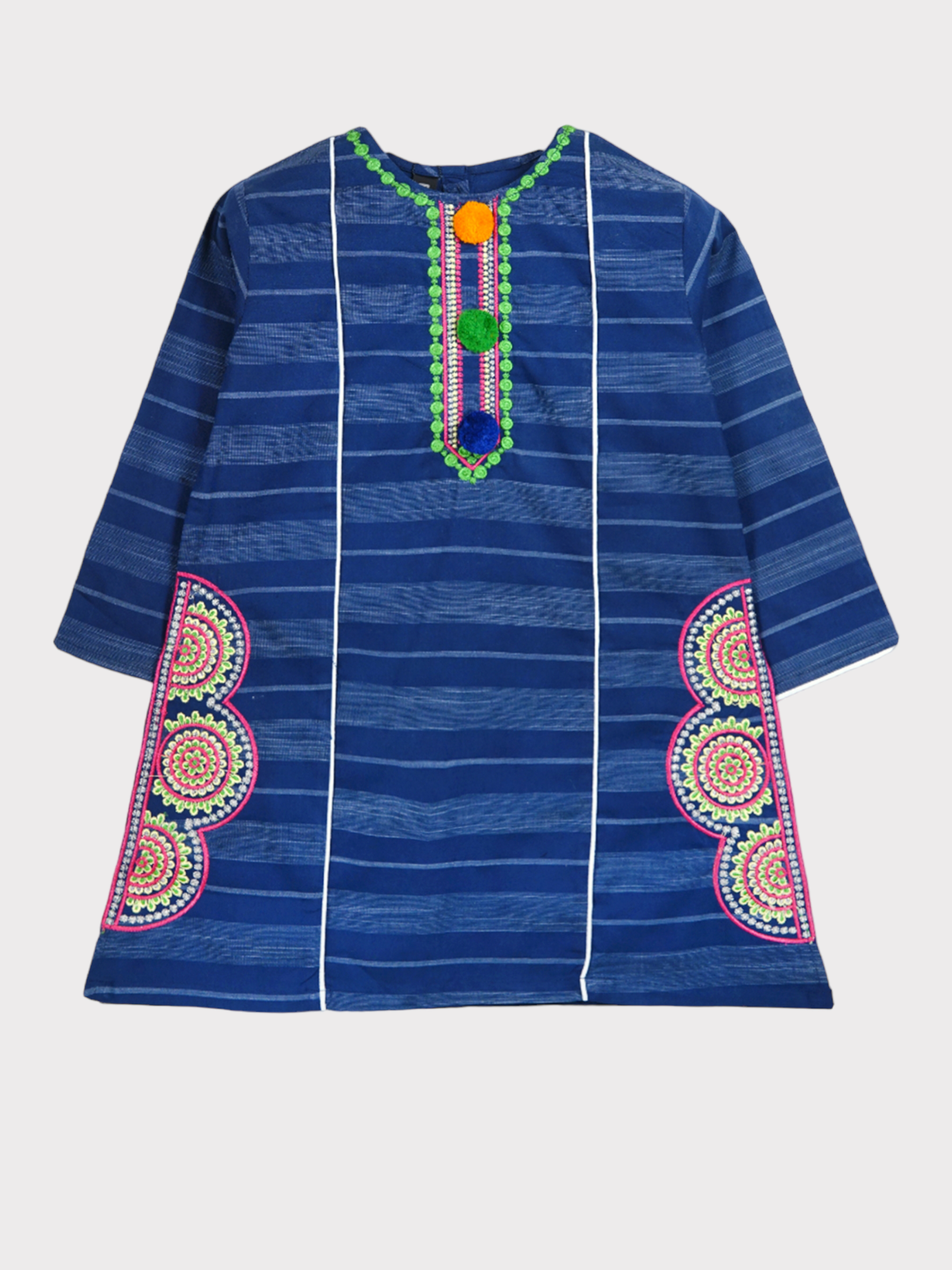 NAVY POM EMBROIDERED KURTI