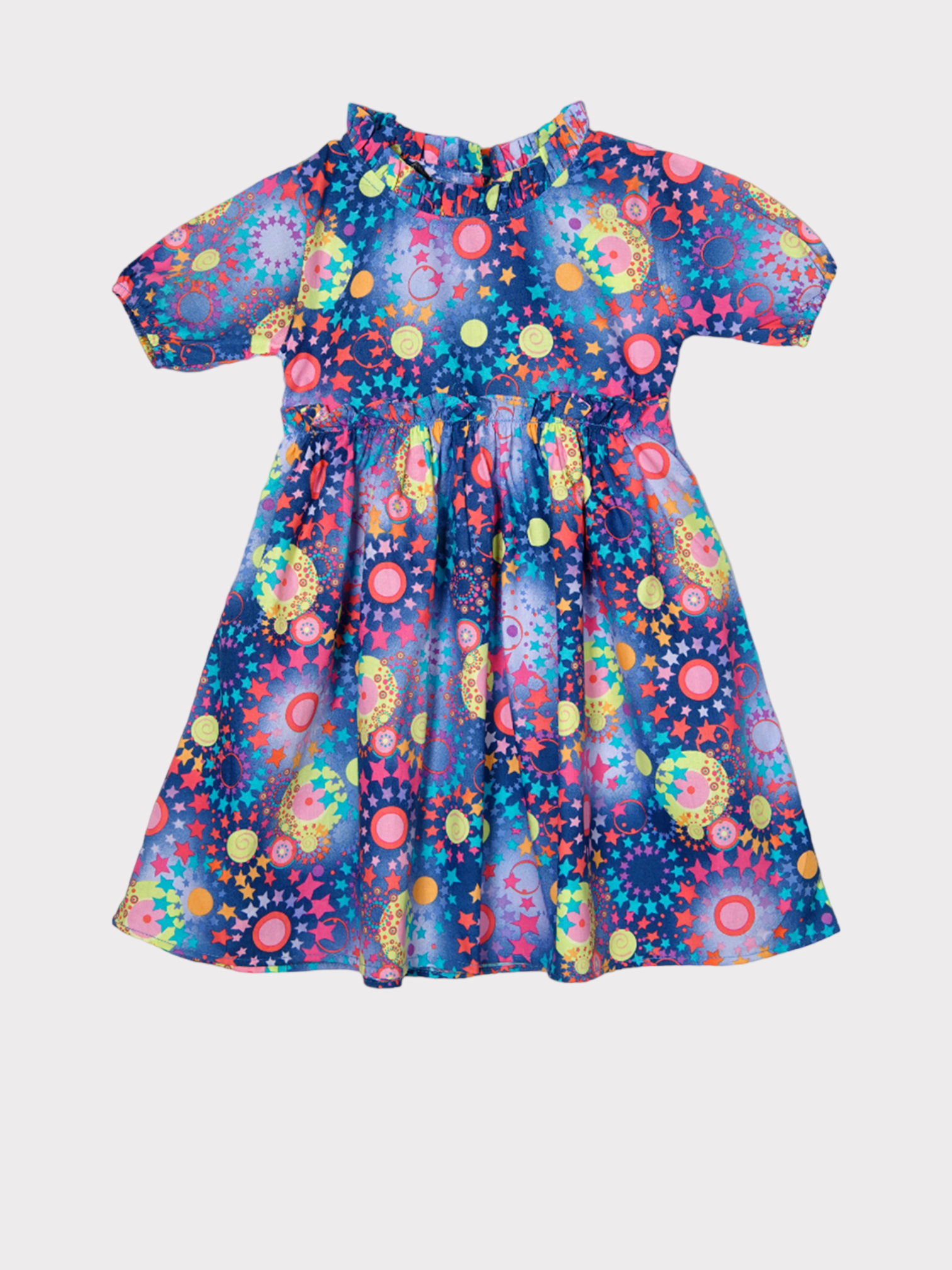 BLUE PRINTED FRILL FROCK