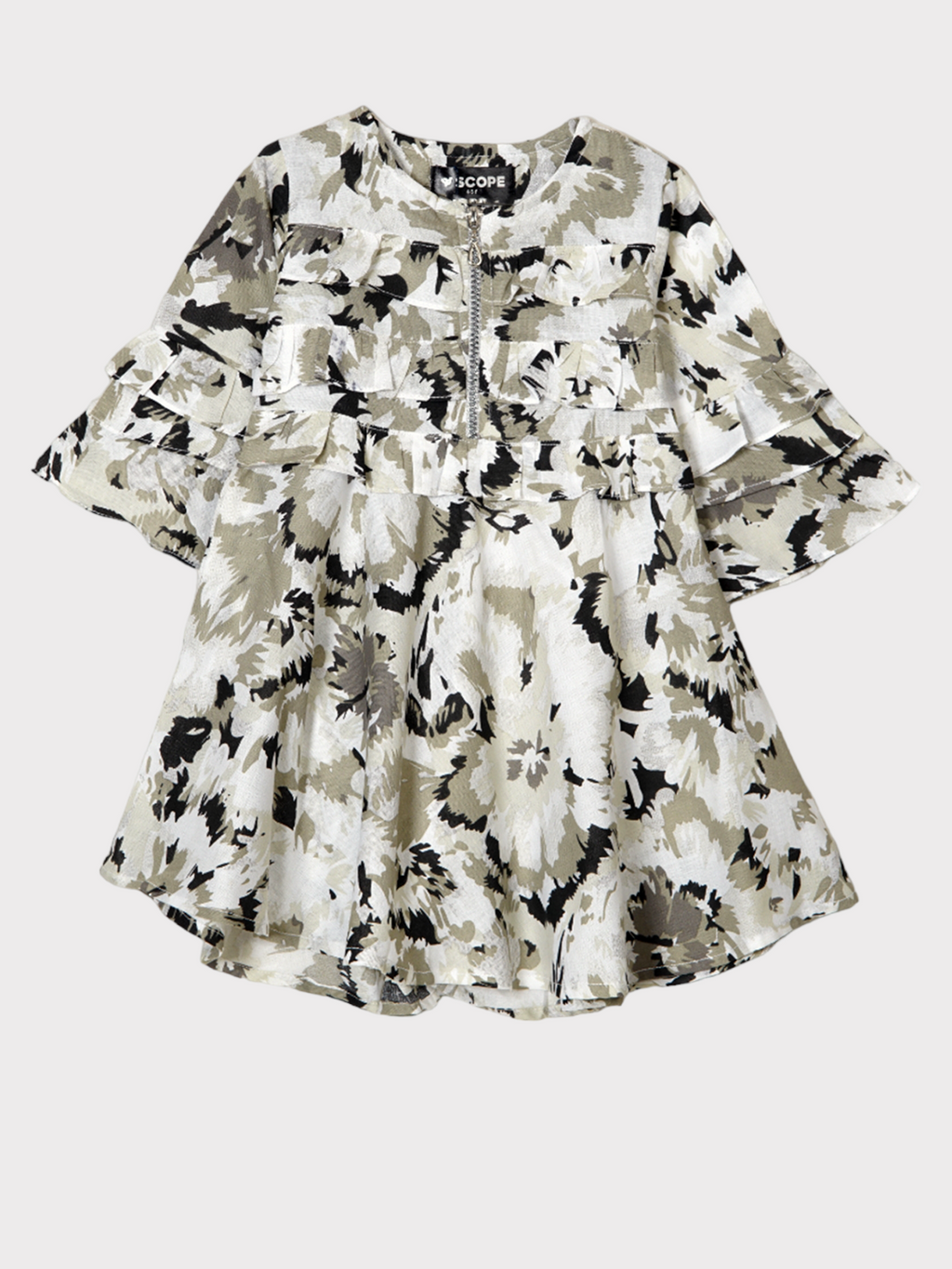 PRINTED RUFFLES ZIP KURTI